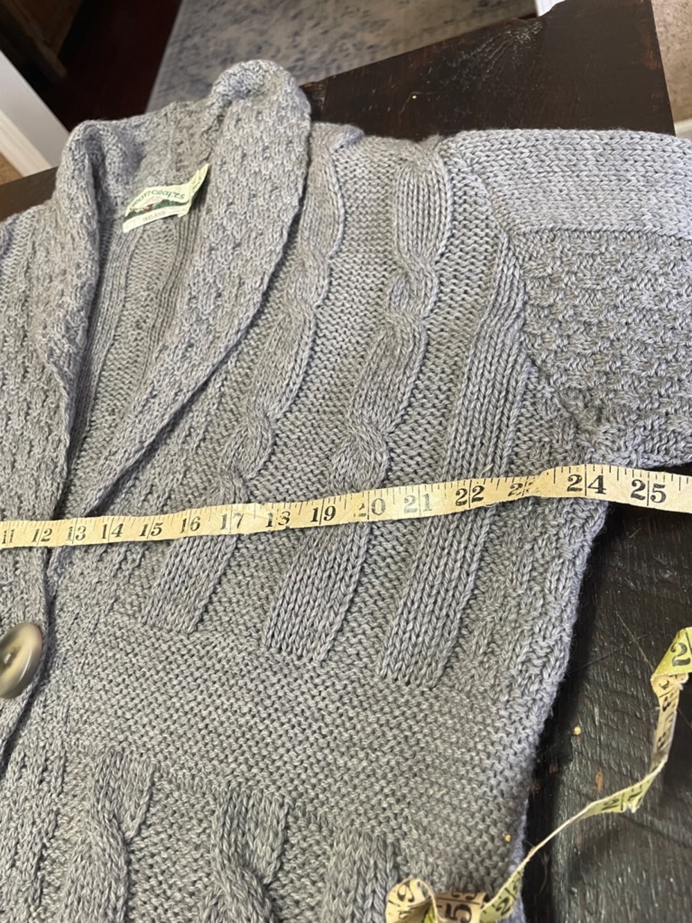 Aran Crafts Ireland Merino Wool Long Cable Knit Cardigan Sweater Gray Size XL - Picture 5 of 6
